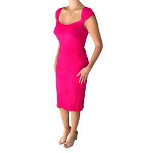 🆕 Tadashi Shoji Silk Midi Dress Fuchsia Tiered Bodycon